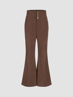 Corduroy High Waist Button Flared Trousers – Shop Bazar Chic Brown Button-up Bottoms, Fall Full-length Pants With Button Closure, Corduroy Bottoms With Buttons For Work, Full Length Bottoms With Button Closure For Fall, High-waist Brown Pants With Buttons, High Waist Brown Pants With Buttons, Brown High Waist Pants With Buttons, Brown Corduroy Bottoms With Button Closure, Fitted Cotton Bottoms With Snap Buttons