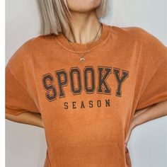 Get ready to fall in LOVE with your new Spooky Season halloween comfort colors t-shirt. It's the cutest and most comfortable way to wear the latest styles, and also makes a great gift.  * PRODUCT DETAILS * ✺ 100% Cotton ✺ Medium weight fabric  ✺ Wash and dry normally (on cool for best results) ✺ Designed and printed in the USA ✺ Due to different monitor screens, colors may vary ✺ * SIZING * ✺ FOR AN OVERSIZED FIT, SELECT TWO OR THREE SIZES UP FROM YOUR NORMAL SIZE ✺ ✺ Sizing is unisex ✺ Size gui Halloween Shirt Design, Disney Halloween Shirts, Shirt Aesthetic, Autumn T Shirts, Aesthetic Halloween, Fall Tee, Halloween Shirts, Trendy Fall, Halloween Tees