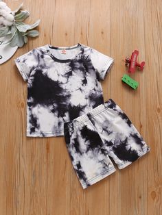 Toddler Boys Tie Dye Tee & Shorts Print Shorts Outfit, Tee Shorts, Summer Outfits Kids, Shorts Outfits, Toddler Boy Outfits, Summer Boy, Mixed Colors, Set Outfit