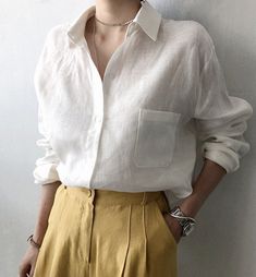 Shop Affordable  Women Blouses Spring/Fall Shirt&blouse Casual Shirt&blouse Plain Shirt&blouse Loose Daily Shirt Collar Long Sleeve On Justfashionnow.com Women Shirts Blouse Casual, Outfits Con Camisa, Basic Streetwear, White Cotton Blouse, White Linen Shirt, Long Sleeve Outerwear, Cotton Linen Dresses, Casual Long Sleeve Shirts, Linen Shirt Dress