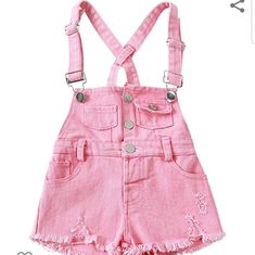 2t Nwt Distressed Pink Denim Shortall/Jumpsuit Denim Shortalls, Pink Denim, Pink Girl, Jumpsuit, One Piece, Pink, Color