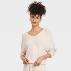 Women's Cozy Ribbed Pullover - Auden™ Oatmeal L High Neck Tank Top, Top Hits, High Neck Tank, Slim Fit Shorts, Ribbed Neckline, Christmas 2024, Ribbed Fabric, Dolman Sleeve, Women Pullover