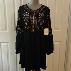 Nwt Altar'd State Dress Black With Embroidery Zips Up Back Never Worn Lined Excellent Condition Size: Large Long Sleeve With Button Closure Length: 32" Black Bohemian A-line Dress, Black A-line Bohemian Dress, Casual Black Long Sleeve Embroidered Dress, Embroidered Long Sleeve Mini Dress For Fall, Long Sleeve Embroidered Mini Dress For Fall, Black Bohemian Embroidered Mini Dress, Black Knee-length Bohemian Dress, Black Embroidered Long Sleeve Mini Dress, Black Long Sleeve Dress With Floral Embroidery