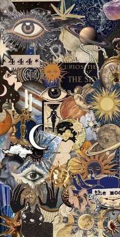 a collage of various images with the moon, stars and other things in them