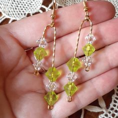 These Unique Hand Crafted Earrings Are One Of A Kind Wearable Art! Known As Hairpin Earrings. Gold Color Hand Twisted Wire With Green Glass Bicones And Faceted Crystals Make A Dazzling Display! I Am A Jewelry Artist. I Never Make The Same Exact Thing Over Again. So These Are Unique, Unusual And One Of A Kind! Will Make A Beautiful Gift! 2" Long Gold Plated Earring Hooks For Sensitive Ears *Bundles And Reasonable Offers Welcome Smokefree Hair Pin Hand Made Handcrafted Stuffer Bobby Yellow Crystal Earrings As A Gift, Handmade Green Crystal Earrings For Wedding, Handmade Green Crystal Wedding Earrings, Yellow Ear Wire Earrings For Wedding, Yellow Earrings With Ear Wire For Wedding, Yellow Wedding Earrings With Ear Wire, Eyeball Earrings, Big Dangle Earrings, Mickey Earrings