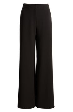 Refresh your work wardrobe with streamlined, full-length wide-leg pants made from stretch-woven fabric for comfort wherever the day takes you. Zip fly with hook-and-bar closure Side-seam pockets 62% polyester, 33% viscose, 5% spandex Dry clean Imported Tailored Wide Leg Career Pants, Versatile Wide-leg Formal Dress Pants, Sleek Wide Leg Workwear Pants Full Length, Versatile Wide-leg Dress Pants For Formal Occasions, Sleek Wide Leg Workwear Pants, Elegant Wide Leg Career Pants, Elegant Wide-leg Career Pants, Sleek Wide Leg Pants For Work, Tailored Wide Leg Dress Pants For Career