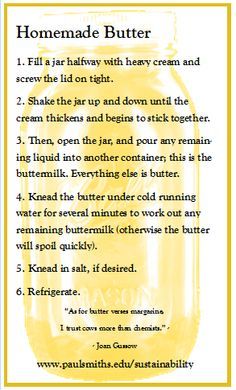 a recipe for homemade butter in a jar