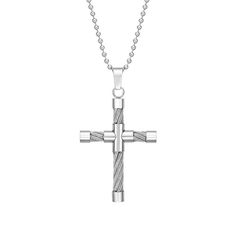 "Showcase the strength of your faith with this stainless steel cross pendant necklace. Showcase the strength of your faith with this stainless steel cross pendant necklace. Pendant size: 2.44""W x 1.5""L Chain length: 22 in. Chain type: ball Metal: stainless steel Finish: polished Packaging: boxed Please note, due to the high value of this item, a signature may be required upon delivery. Size: 22"". Color: White. Gender: male. Age Group: adult." Gift White Gold Cross Necklace In Stainless Steel, Stainless Steel Cross Pendant Necklace For Faith, Silver Stainless Steel Cross Necklace, White Gold Stainless Steel Crucifix Necklaces, Nickel-free Stainless Steel Crucifix Necklaces, White Gold Stainless Steel Crucifix Necklace, White Gold Stainless Steel Cross Pendant Necklace, White Gold Stainless Steel Cross Necklace, Nickel-free Stainless Steel Cross Pendant Necklace