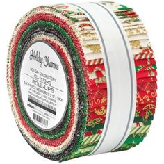 a roll of christmas ribbon with holiday decorations on it