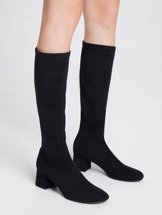 Black Textured Block Heel Knee Boots - CHARLES & KEITH US Wide Calf Knee-high Winter Boots, Fall Suede Knee-length Boots, Wide Calf Suede Mid-calf Heeled Boots, Knee-length Suede Boots For Fall, Fall Knee-high Wide Calf Heeled Boots, Suede Mid-calf Heeled Boots For Fall, Wide Calf Knee-high Heeled Boots For Fall, Fall Wide Calf Knee-high Heeled Boots, Tall Mid-calf Heeled Boots For Winter