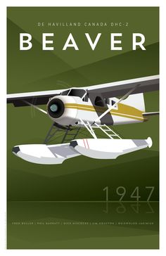 a poster with an airplane flying in the sky and numbers below it that read beaver