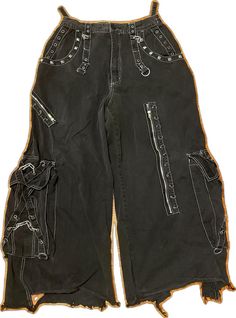 Baggy Grunge Bottoms For Streetwear, Y2k Black Streetwear Bottoms, Black Wide Leg Y2k Cargo Pants, Y2k Black Streetwear Pants, Y2k Streetwear Black Pants, Y2k Black Pants For Streetwear, Cotton Pants For Halloween Streetwear, Black Y2k Parachute Pants, Y2k Cotton Bottoms For Concert