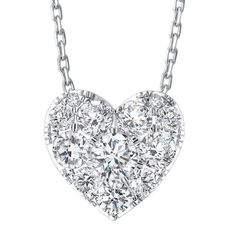 This fancy women's heart shaped pendant features round natural diamonds. All diamonds are pave set in solid 14k white gold. An 18" 14k white gold lock chain is included. White Gold Heart Cut Diamond Necklace With Pave Setting, Lock Chain, Heart Shaped Pendant, Heart Pendant Diamond, Heart Shape Pendant, Fine Jewellery Necklace, Quality Diamonds, Diamond Heart, Heart Pendant