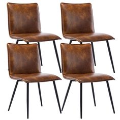 four brown leather chairs with black metal legs