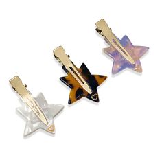 Feel glam before you get glam! Our Star Creaseless Hair Clips are perfect for holding up bangs/flyaways/freshly styled hair for your daily beauty routine. Made with 100% eco-friendly acetate and engraved with our signature Silknlove heart. These clips are slip-resistant and featured in 3 gorgeous iridescent colors. WAYS TO USE: Push back hair for makeup/beauty routine Cute enough to use as a hair barrette/ hair accessory Setting curls/pinning finger waves Tame unruly flyaways/baby hair around th Creaseless Hair Clips, Styled Hair, Daily Beauty Routine, Finger Waves, Get Glam, Sore Eyes, Hair Accessories Set, Hair Locks, School Accessories