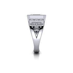 This stunning and unique Nettie No. 1 moissanite engagement ring is the perfect choice for any occasion. It features a classic emerald cut moissanite set in a bezel setting with a split shank. The moissanite engagement ring is set with a 9x7mm. 2.50 ct. emerald cut colorless moissanite, DEF Color, VVS Clarity. Princess cut colorless moissanite, .40 ct. DEF Color, VVS Clarity. 2.90 carat total weight. *This moissanite engagement ring is custom made just for you in your ring size and metal prefere Emerald Cut Diamond Promise Ring With Bezel Setting, Modern Emerald Ring With Prong Setting For Anniversary, White Emerald-cut Rings With Bezel Setting, Square Cut Rings With Bezel Setting For Anniversary, Diamond Princess, Simulated Diamond Rings, Emerald Cut Moissanite, Cz Rings Engagement, Forever One Moissanite