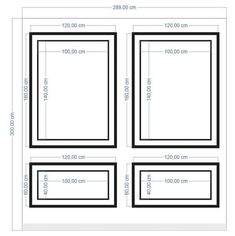 four square frames with measurements for each one, including the size and width of each frame