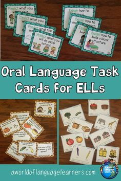 oral language task cards for ells with pictures and words to describe the different parts of an object