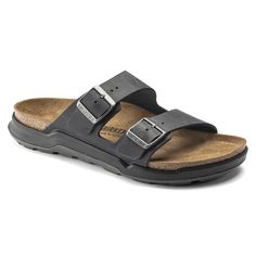 Arizona Cross Town Oiled Leather Black | BIRKENSTOCK Black Birkenstock, Birkenstock Men, Birkenstock Sandals Arizona, Two Strap Sandals, Rugged Men, Footbed Sandals, Zermatt, Birkenstock Arizona, Nubuck Leather