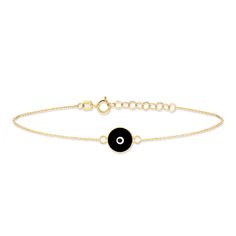 PRICES MAY VARY. INSPIRATION: Be safe in style with the 14k gold evil eye bracelet. Ward off the bad energy and bad fortune around you with a black touch. MATERIAL: Handmade with the highest quality US-sourced real gold. 14k solid gold is nickel-free, allergy-free, and lead-free. Real gold is a perfect choice that doesn’t oxidize, discolor or lose its shine. AUTHENTICITY CERTIFICATE: Made from 100% real gold with world-class craftsmanship and passed multiple quality checkpoints at every step. Ea 14k Gold Bracelets Fine Jewelry, Adjustable 14k Gold Charm Bracelet, Black Round Gold Bracelet As Gift, Black Gold Round Bracelet As Gift, Fine Jewelry Charm Bracelet Gift, Black Bracelet With Adjustable Chain, Elegant Round Evil Eye Chain Bracelet, Black 14k Gold Bracelet As Gift, Gold Bracelets With Black Enamel