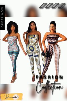 Women Fashion Streetwear Printed Bandage Strapless Crop Top Slim Pants Summer Bodycon 2 Piece Set Trendy Summer Club Sets, Strapless Stretch Party Sets, Chic Stretch Bandage Tube Top, Fitted Bandeau Sets For Spring, Spring Party Bandeau Sets, Trendy Strapless Denim Jumpsuit, Bandeau Fitted Jumpsuits And Rompers For Spring, Summer Strapless Stretch Set, Summer Party Bandeau Sets