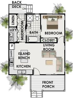 the floor plan for a two bedroom apartment with an attached kitchen and living room area