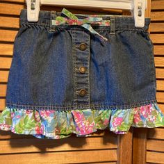 Denim Skirt With Ruffled Print At The Bottom And Bow At The Waist With Adjustable Elastic Waistband. Size 2t. 100% Cotton. Nwot Kids Denim Skirt, Kids Denim, Kids Bottoms, Denim Skirt, Elastic, Skirt, Blue, Quick Saves, Color