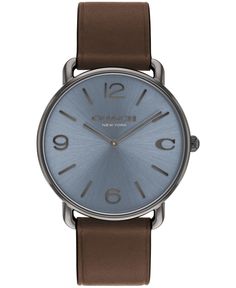 in stock Modern Brown Watch With Palladium Hardware, Coach Analog Watch For Formal Occasions, Coach Analog Watches For Formal Occasions, Formal Analog Coach Watch, Brown Leather Strap Watch, Coach New York, Blue Watches, Leather Strap Watch, Brown Leather Strap