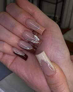 Beige Brown Nails Acrylic Design, Beige Nails Design, Brown Acrylic Nails, Trendy Nail Art Designs, Beige Nails, Gel Nails Diy, Girly Acrylic Nails, French Tip Acrylic Nails, Simple Acrylic Nails