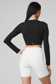 From warm-up to workout to lounge, the Alosoft Crop Finesse Long Sleeve has your back. Yoga-level performance, super-soft feel, snug silhouette, check. Super-soft performance Alosoft On-trend cropped silhouette Designed & uniquely fit to flatter every size Wear-tested by our in-house team for the perfect fit Alo Yoga® | Alosoft Crop Finesse Long Sleeve Top in Black, Size: Medium Alo Yoga Fitted Sports Bra With Light Support, High Stretch Solid Color Tops By Alo Yoga, Alo Yoga Stretch Tops For Loungewear, Compressive Versatile Activewear By Alo Yoga, Alo Yoga Fitted Crop Top For Workout, Alo Yoga Cropped Stretch Activewear, Versatile Cropped Activewear For Workout, Alo Yoga Stretch Cropped Activewear, Alo Yoga Compressive Athleisure Top