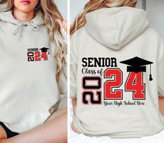 Custom Class of 2024 Senior Hoodie, Senior 2024 Hoodie, Personalized Graduation Hoodie,  High School Hoodie, University Hoodie, Senior Gift Hoodie, Matching Hoodie, Graduation Gift Hoodie Safe hoodie for your children: The drawstrings are closed to prevent the risk of strangulation. Hello there! Welcome to ☆Star Fashion Sweatshirt-Hoodie☆ store.  We are here for different and top quality models. All of your designs that we hope you will like in our store are specially designed and produced for y Grad Wear Hoodies, High School Sweatshirts Designs, Graduation Hoodie Design, Grad Hoodies, Senior Hoodies Design Ideas, Prom Committee, Hoodies Design Ideas, Graduation Souvenirs, Project Graduation