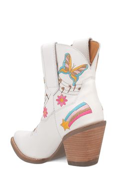 Channel unmistakable Music City vibes with this Western-inspired short boot covered in colorful retro embroidery. 3" heel 7" shaft Pull-on style Cushioned footbed Leather upper/textile lining/synthetic sole Imported Multicolor Western Boots For Spring, Spring Embroidered White Boots, Spring White Embroidered Boots, White Embroidered Round Toe Boots, Embroidered Beige Western Boots, White Embroidered Western Boots, Fitted White Western Mid-calf Boots, Western Style White Mid-calf Boots Medium Width, Western Boots Women