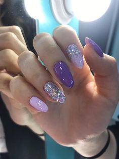 Crazy Purple Nails, Purple Almond Nails Design, Purple Gel Nails Ideas, Purple Nails With Glitter, Picasso Nails, Gel Nail Art Designs, Crazy Nails, Nails Only