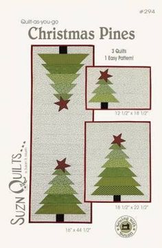 three christmas trees are shown on the front and back of this quilt