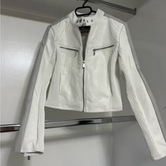 Fb Sister White Leather Jacket Small New With Tag White Leather Jacket Aesthetic, White Leather Outfit Women, White Leather Jacket Outfit Women, White Chic Leather Jacket For Work, White Leather Jacket For Spring Workwear, Chic White Leather Jacket For Winter, White Fitted Chic Leather Jacket, Spring White Leather Jacket For Work, White Fitted Leather Jacket For Spring