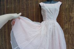 "Vintage 1950s pastel pink dress. Side metal zipper. Estimated size 6. Please see measurements. No stretch. Made by \"RICKY\" Toranto. Measurements taken across front laid flat 18\" across front armpit to armpit  13\" across front of waist 27\" across front of hips 40\" length" 1950s Womens Fashion, 1950s Fashion Women, Pastel Pink Dress, Mid Dresses, 50s Fashion, Metal Zipper, Dress Clothes For Women, Dream Wardrobe, Vintage 1950s