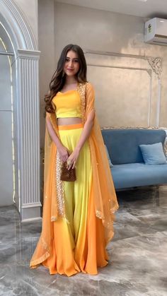 OMG!! This has to be one of our prettiest Ombre ever💛Sunset weddings, soirees or a destination wedding, pull off the perfect bridesmaid look, only from Swish by Dolcy and Simran✨️ Srag Dress Design, Multicolor Haldi Outfit, Mehendi Outfits For Bride Sister, Mehndi Sangeet Outfit, Haldi Ceremony Outfit For Bridesmaid, Destination Wedding Indian Outfits, Bridesmaid Wedding Outfit Indian, Ombre Outfits Indian, Swish By Dolcy & Simran