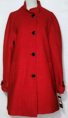 West New York, Single Breasted Coat, Red Coat, A Stand, Red Wool, Jones New York, Wool Coat, Stand Collar, Single Breasted