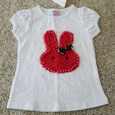 White Bunny Tee With Short Sleeves. Ships Right Away Playful Red T-shirt For Spring, White Bunny, Kids Shirts, Shirts Tops, Red White, Red And White, Kids Shop, Short Sleeves, Tops & Tees