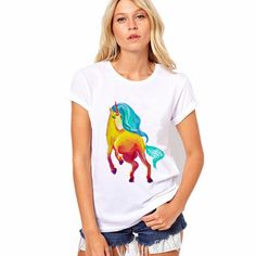 Shipping from the US. Easy 30 day return policy, 100% cotton, Double-needle neck, sleeves and hem; Roomy Unisex Fit. Casual Unicorn Print T-shirt, Cute Unicorn Print T-shirt, House Pattern, Unicorn Tee, Hip Clothes, Horse Pattern, Tshirt Pattern, Sweaters Oversized, Shirt Pattern