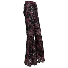 Highly Collectible Lace Flared Pants by Tom Ford for Gucci. Campaign F/W 1999 Collection Super RARE HOT SEXY Italian Sizes available - 40 and 42 Colors - Black, Pink. 100% Silk Lining - Fully See Through Decorative Ribbon Embroidery. Leather Bows. Size 40: Waist - 30 inches, Hips - 34" + stretch. Size 42: Waist - 31 inch, Hips - 36" + stretch. Made in Italy. Museum owned. New condition. Listing code: 02201954580365958 Gucci Ad, Gucci Campaign, Tom Ford For Gucci, Flair Pants, Lined Pants, Mario Testino, Lace Pants, Lace Silk, Silk Trousers