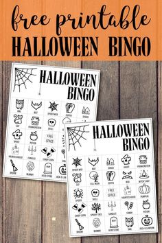 free printable halloween bingo game for kids to play on the table with text overlay