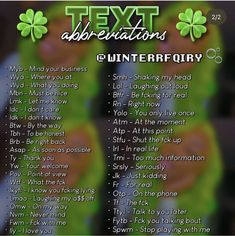 a poster with the words text abbreviations and instructions for st patrick's day