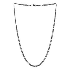 MATERIAL Plated with Genuine Black Rhodium Figaro Chain Style SIZE Chain Length: 20, 24, and 28 Inches Chain Width: 4mm Modern Black Link Necklace, Black Link Chain Necklace With Adjustable Chain, Black Chain Necklace With Adjustable Chain, Black Oval Link Necklace, Black Adjustable Chain Necklace, Black Chunky Link Chain Necklace, Black Double Chain Link Necklace, Black Figaro Chain Link Jewelry, Black Figaro Chain Jewelry