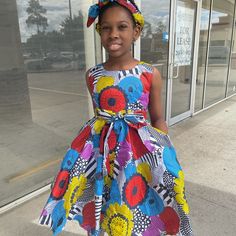 African Ankara Clothing For Girls With Headband Knee Length Dress Made With Poly Cotton Fabrics African Multi Color Print Ankara Dress Designs For Kids, Ankara Kids Dress Styles, Kids Traditional Dress African, Ankara Dress Styles For Children, Ankara Style For Children, Ankara Dresses For Kids, Latest Children Ankara Gown, Ankara Dress For Kids, Kids Ankara Styles