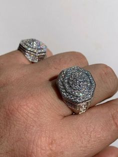 "Octagonal men's ring Large size 18mm 0.75\" SOLID 925 sterling silver Stamped 925 Will never tarnish or turn your hand green! Ring is set with simulated diamonds (CZ) Round stones! These aren't cheap cubic zirconia they look exactly like real diamonds! Ring is 8-10 grams depending on size! Very nice and heavy feel Nobody will know that its not a $10,000 ring Check out our wide assortment of silver chains and have a gorgeous matching set" Sterling Silver Signet Ring In Diamond White, Silver Iced Out Ring For Gift, Silver Iced Out Rings As A Gift, Iced Out Silver Ring Perfect As A Gift, Iced Out Silver Rings As A Gift, Iced Out Silver Rings As Gift, Silver Octagon Sterling Silver Diamond Ring, Sterling Silver Bling Ring, Iced Out Sterling Silver Ring