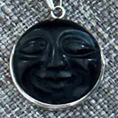 Carved “ Man In The Moon” Face Onyx And Sterling Pendant Man In The Moon Face, Man In The Moon, Face Pendant, In The Moon, Moon Face, Silver Moon, The Moon, Womens Jewelry Necklace, Black Silver