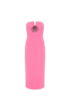 How To Style A Maxi Dress, Design Your Own Shoes, Pencil Midi Skirt, Australian Fashion Designers, Rebecca Vallance, Pink Cocktail Dress, Strapless Midi Dress, Plunge Neckline, Feather Dress