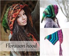 three pictures of different hats and the words florisson hood