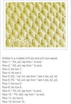 the knitting pattern is shown in yellow and white